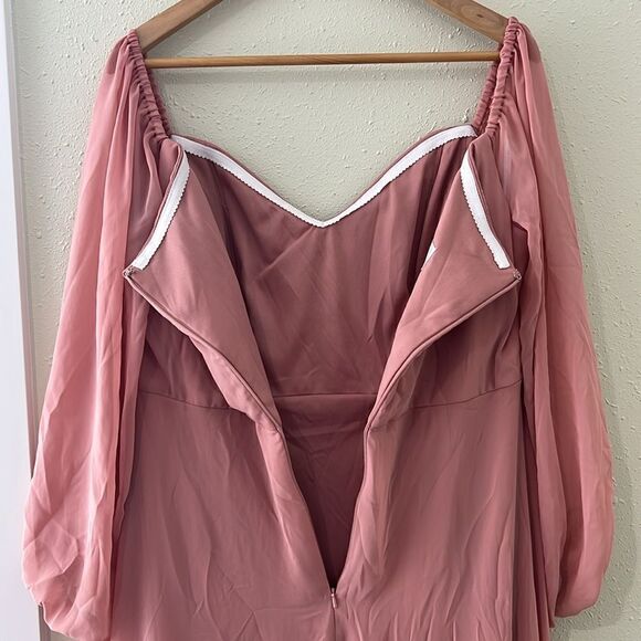 NWT Dessy Collection Convertible Neck Long Sleeve Chiffon Gown Desert Rose - Picture 5 of 11